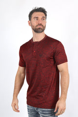 Mens Modern Fit Stretch Henley T-Shirt with Logo - Platini Fashion