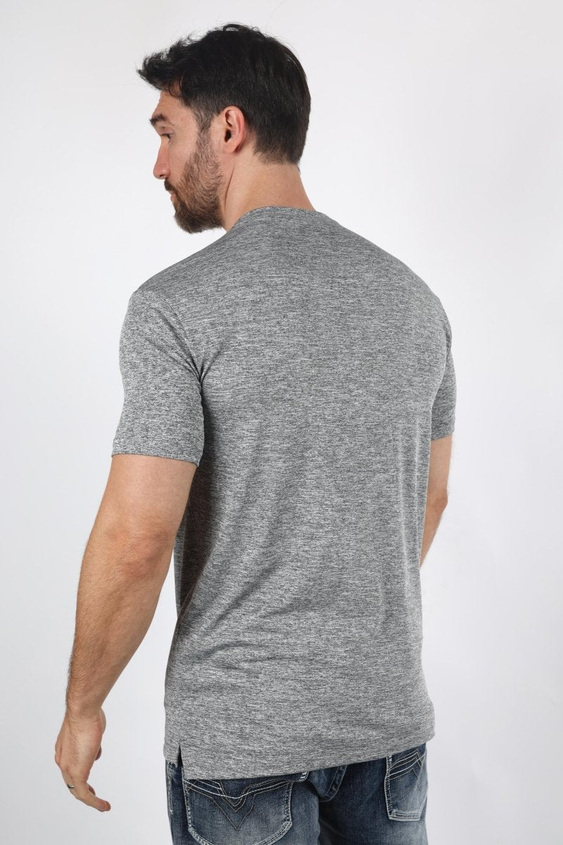 Mens Modern Fit Stretch Henley T-Shirt with Logo - Platini Fashion