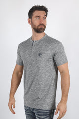 Mens Modern Fit Stretch Henley T-Shirt with Logo - Platini Fashion