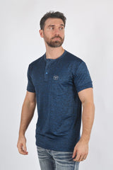 Mens Modern Fit Stretch Henley T-Shirt with Logo - Platini Fashion