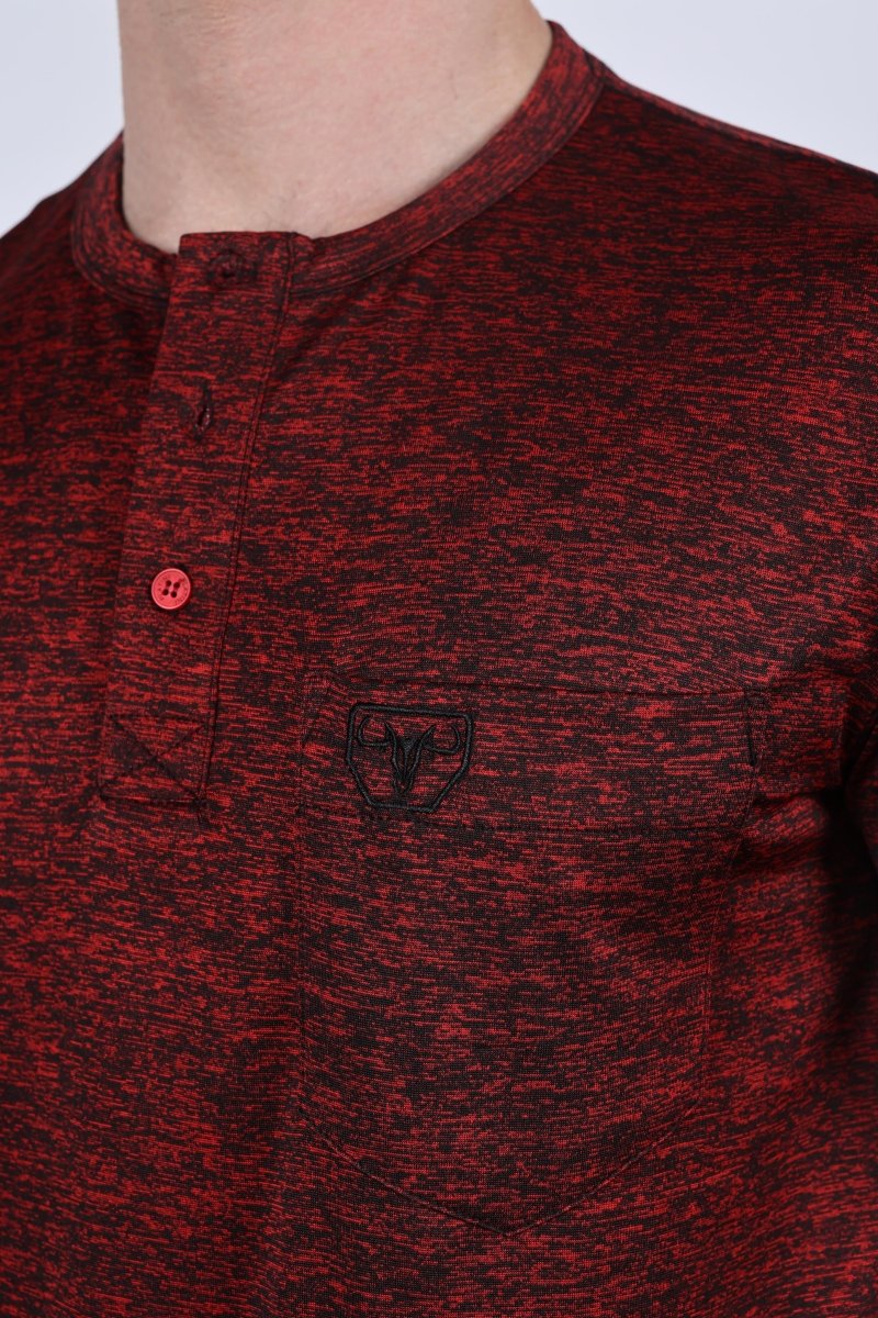 Mens Modern Fit Stretch Henley T-Shirt with Logo - Platini Fashion