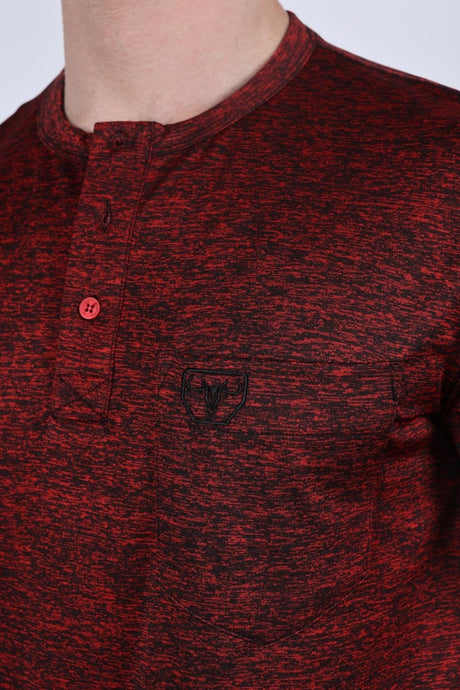 Mens Modern Fit Stretch Henley T-Shirt with Logo - Platini Fashion