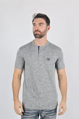Mens Modern Fit Stretch Henley T-Shirt with Logo - Platini Fashion