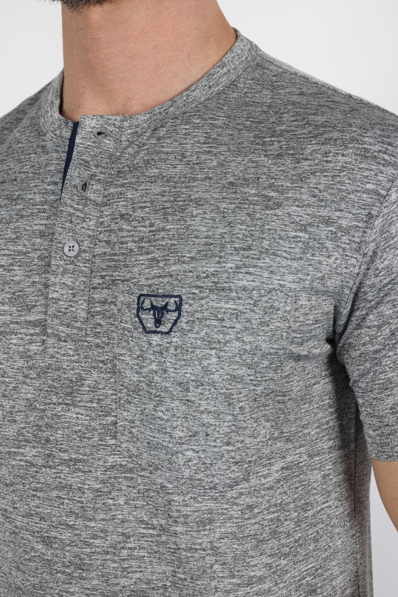 Mens Modern Fit Stretch Henley T-Shirt with Logo - Platini Fashion