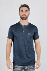 Mens Modern Fit Stretch Henley T-Shirt with Logo - Platini Fashion