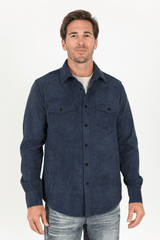 Men's Navy Faux Suede Overshirt - Platini Fashion