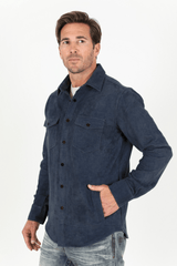 Men's Navy Faux Suede Overshirt - Platini Fashion