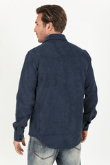 Men's Navy Faux Suede Overshirt - Platini Fashion