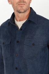 Men's Navy Faux Suede Overshirt - Platini Fashion