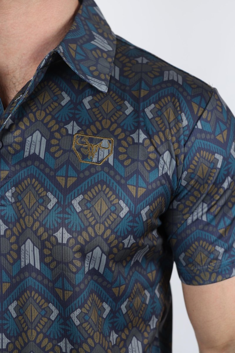 Mens Performance Fabric Modern Fit Stretch Aztec Print Polo - Platini Fashion