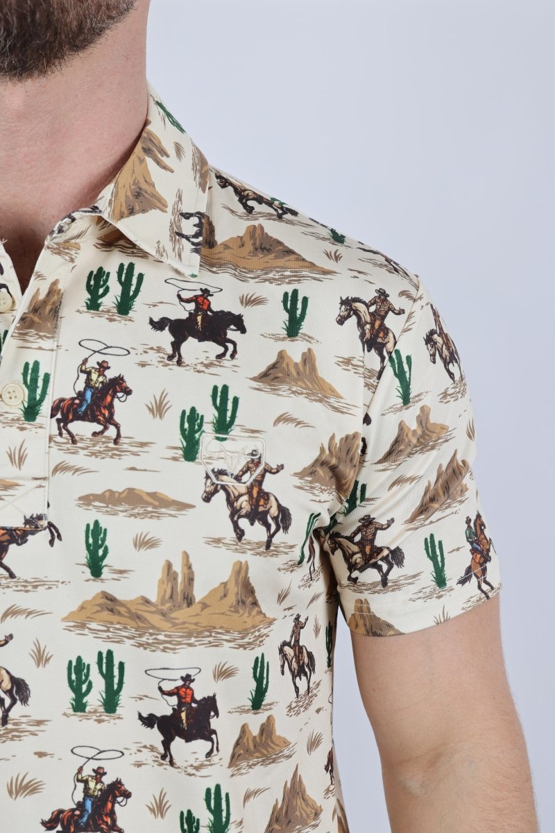 Mens Performance Fabric Modern Fit Stretch Cactus Print Polo - Platini Fashion