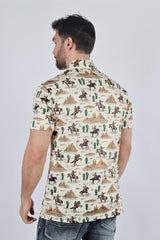 Mens Performance Fabric Modern Fit Stretch Cactus Print Polo - Platini Fashion