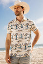 Mens Performance Fabric Modern Fit Stretch Cactus Print Polo - Platini Fashion