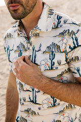 Mens Performance Fabric Modern Fit Stretch Cactus Print Polo - Platini Fashion