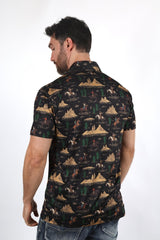Mens Performance Fabric Modern Fit Stretch Cactus Print Polo - Platini Fashion