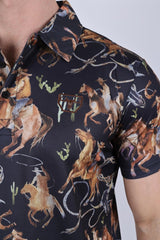 Mens Performance Fabric Modern Fit Stretch Rodeo Print Polos - Platini Fashion