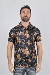 Mens Performance Fabric Modern Fit Stretch Rodeo Print Polos - Platini Fashion