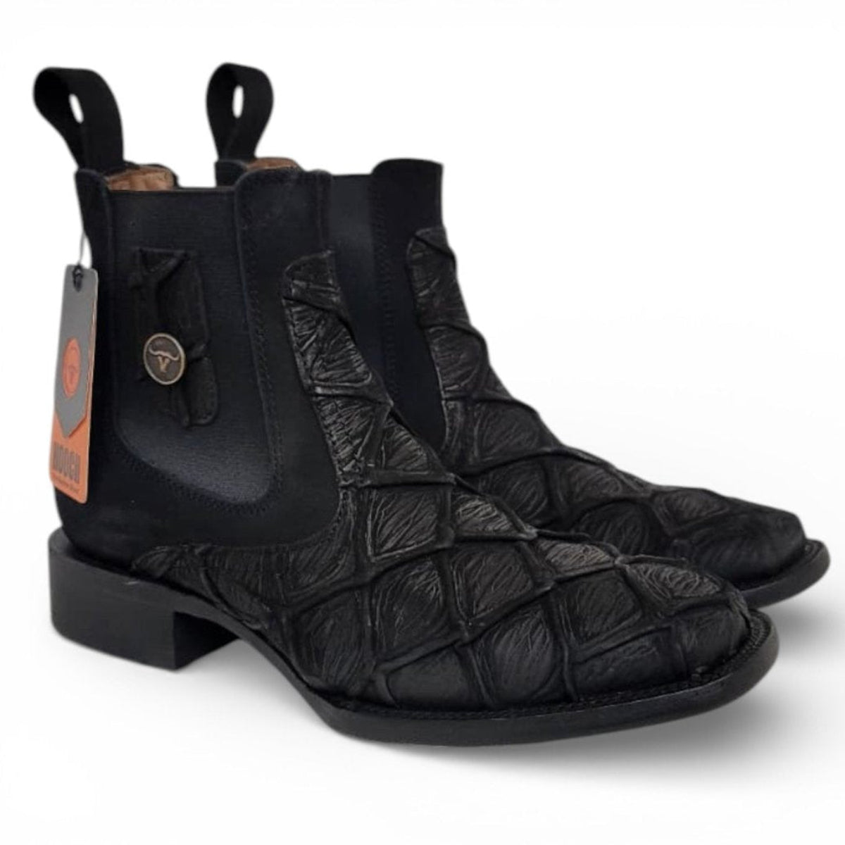Mens Pirarucu Print Western Botin Black – Genuine Leather Square Toe H42RM7205 - Hooch Boots