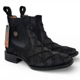 Mens Pirarucu Print Western Botin Black – Genuine Leather Square Toe H42RM7205 - Hooch Boots