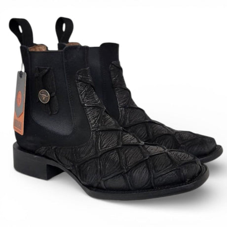 Mens Pirarucu Print Western Botin Black – Genuine Leather Square Toe H42RM7205 - Hooch Boots