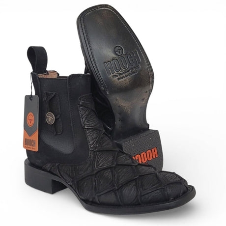 Mens Pirarucu Print Western Botin Black – Genuine Leather Square Toe H42RM7205 - Hooch Boots