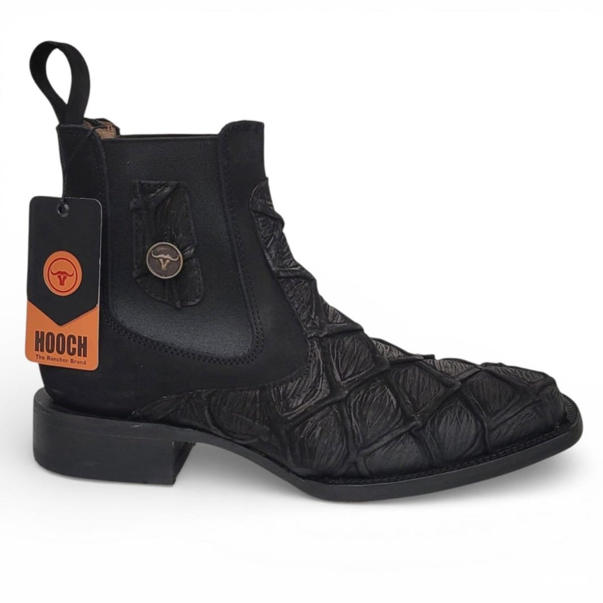 Mens Pirarucu Print Western Botin Black – Genuine Leather Square Toe H42RM7205 - Hooch Boots