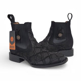 Mens Pirarucu Print Western Botin Black – Genuine Leather Square Toe H42RM7205 - Hooch Boots