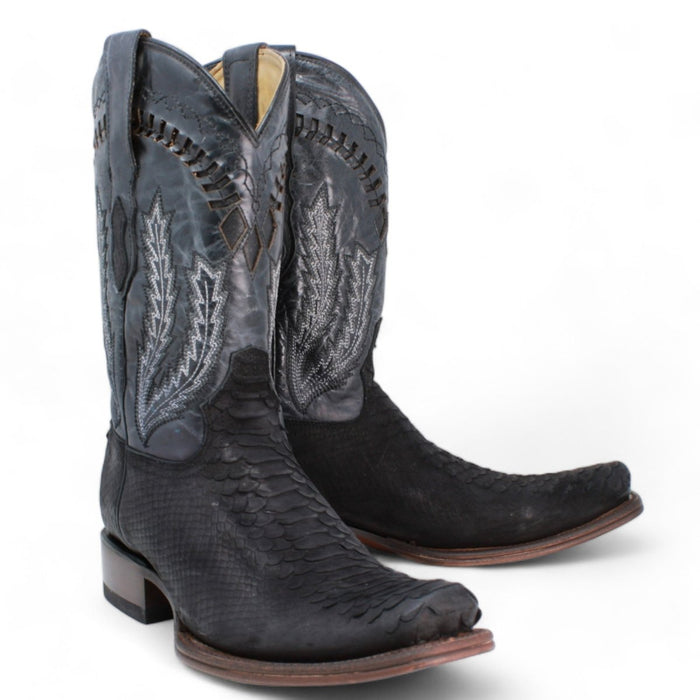 Men's Python Print Dubai Toe Leather Boots - Black - Hooch Boots