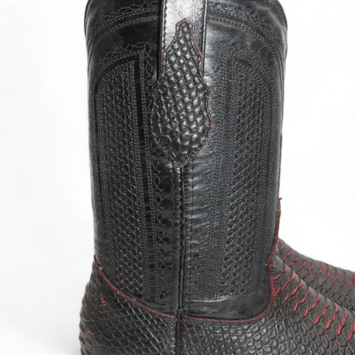 Men's Python Print Square Toe Boots - Black Cherry - Hooch Boots