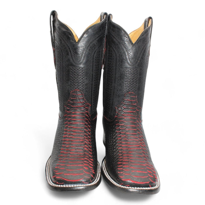 Men's Python Print Square Toe Boots - Black Cherry - Hooch Boots