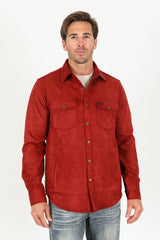 Men's Red Faux Suede Overshirt - Platini Fashion