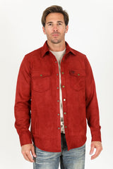 Men's Red Faux Suede Overshirt - Platini Fashion