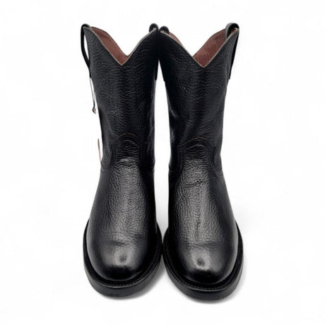Genuine Leather Roper Round Toe Boots in Black – Hooch Boots - Pair Top View