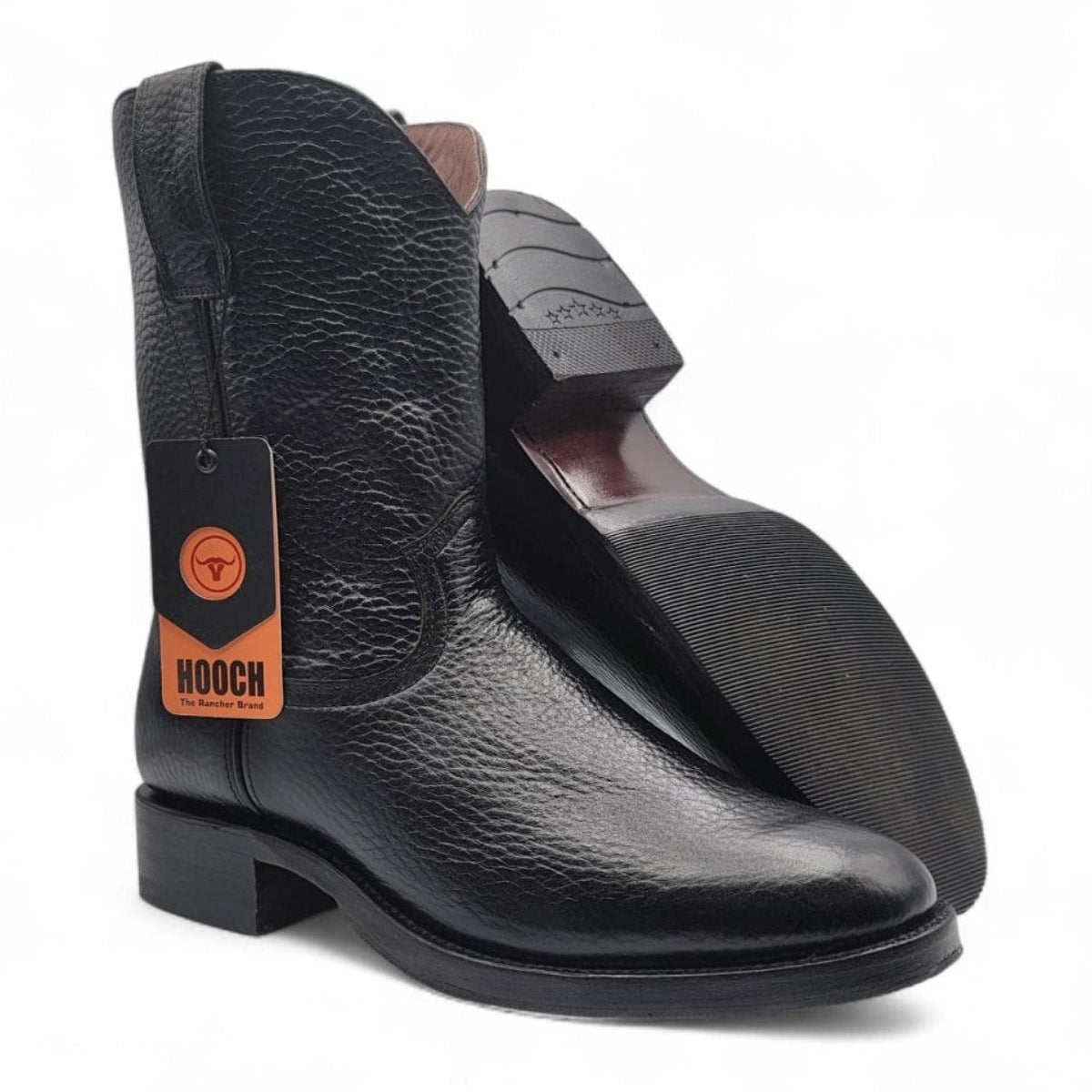 Mens Roper Boot Black – Soft Genuine Leather Round Toe Western Boot H52PR0572 - Hooch