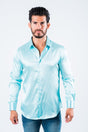 Men's Satin Dress Shirt - Aqua - Platini Fashion