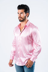 Men's Satin Dress Shirt - Pink - Platini Fashion