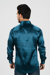 Men's Satin Dress Shirt - Teal - Platini Fashion
