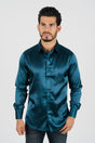 Men's Satin Dress Shirt - Teal - Platini Fashion