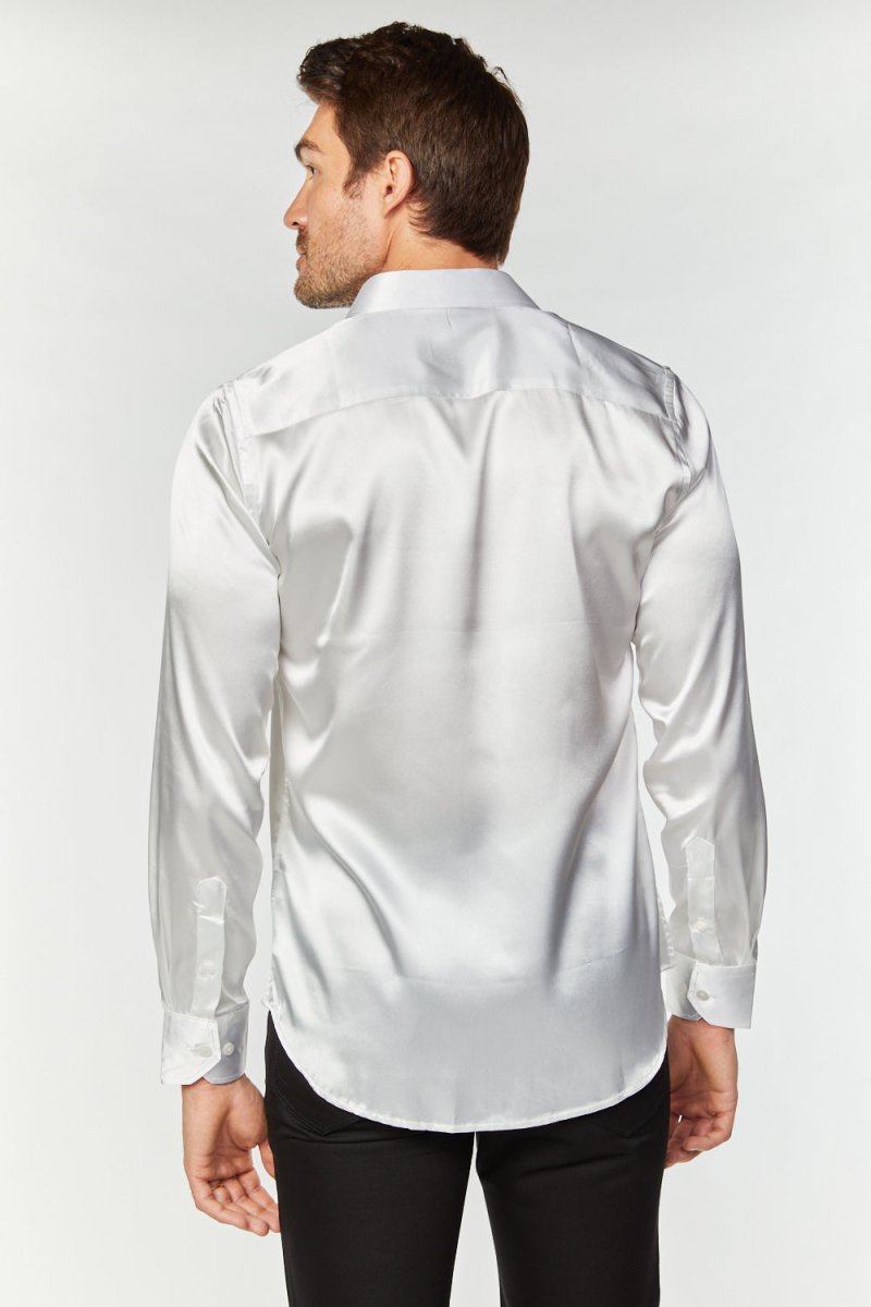 Men's Satin Dress Shirt - White - Platini Fashion