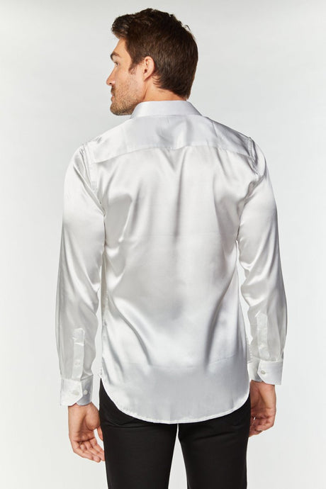 Men's Satin Dress Shirt - White - Platini Fashion