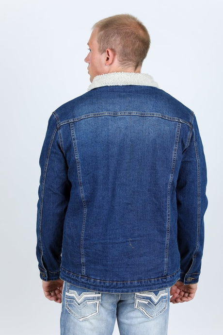 Mens Sherpa Lined Denim Jacket - Dark Blue - Platini Fashion