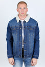 Mens Sherpa Lined Denim Jacket - Dark Blue - Platini Fashion