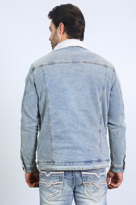 Mens Sherpa Lined Denim Jacket - Tint Blue - Platini Fashion