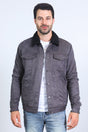 Mens Sherpa Lined Faux Suede Jacket - Charcoal - Platini Fashion