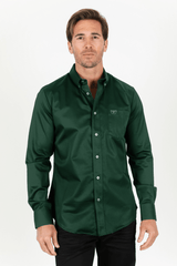 Men’s Single Pocket Logo Modern Fit Stretch Dress Shirt - Green - Platini Fashion