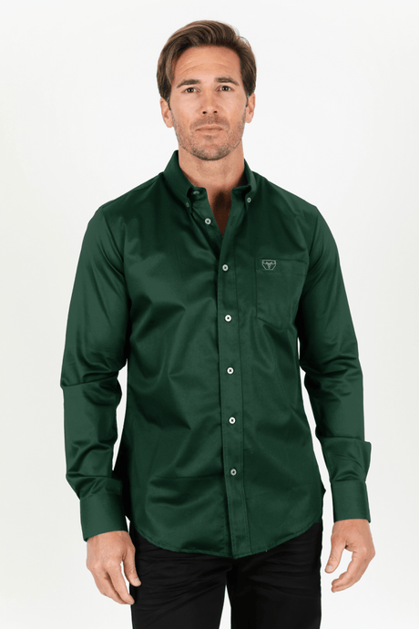Men’s Single Pocket Logo Modern Fit Stretch Dress Shirt - Green - Platini Fashion