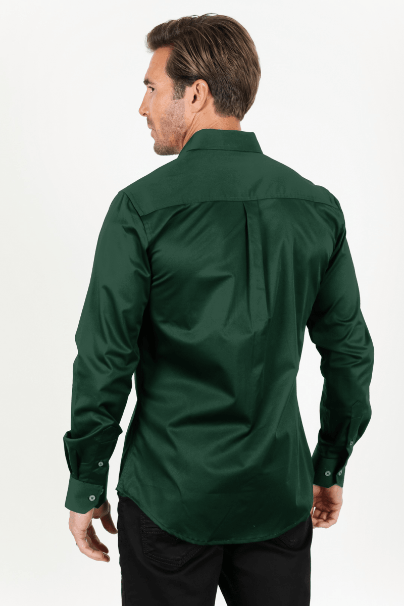Men’s Single Pocket Logo Modern Fit Stretch Dress Shirt - Green - Platini Fashion