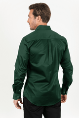 Men’s Single Pocket Logo Modern Fit Stretch Dress Shirt - Green - Platini Fashion