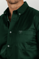 Men’s Single Pocket Logo Modern Fit Stretch Dress Shirt - Green - Platini Fashion