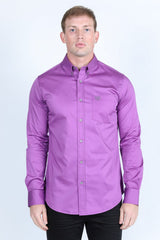 Men’s Single Pocket Logo Modern Fit Stretch Dress Shirt - Mauve - Platini Fashion
